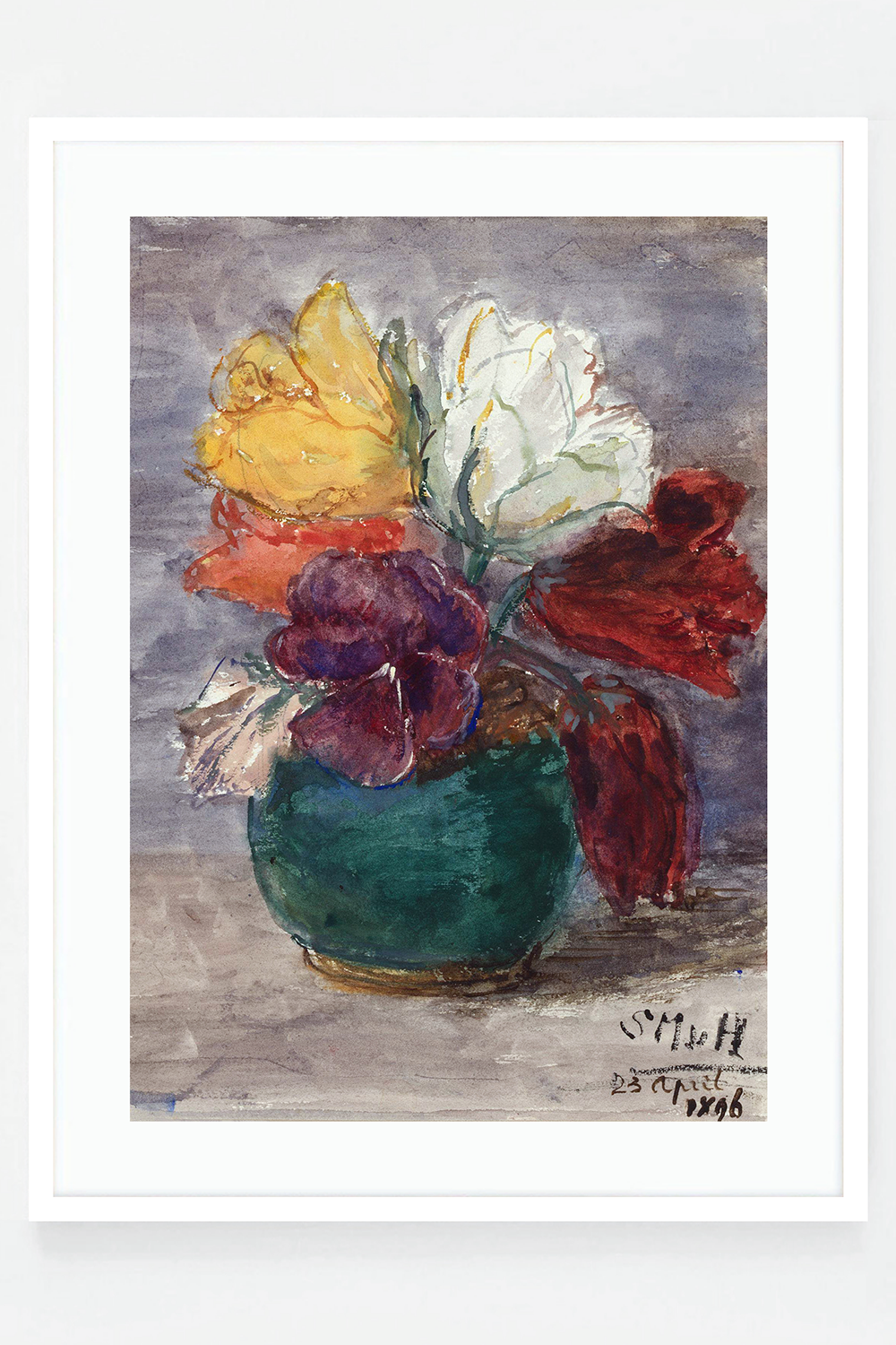 Flowers in vase with grey background