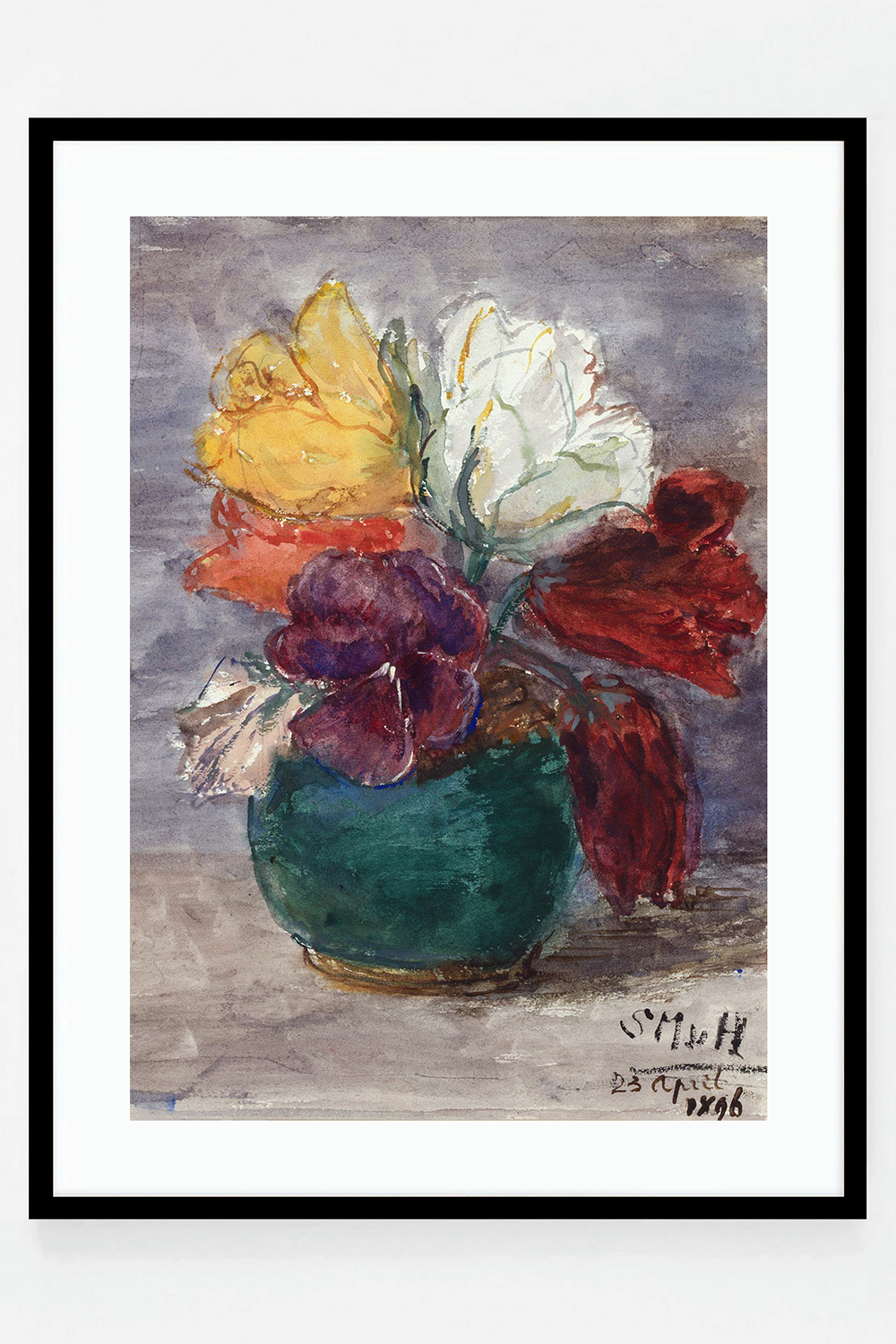 Flowers in vase with grey background