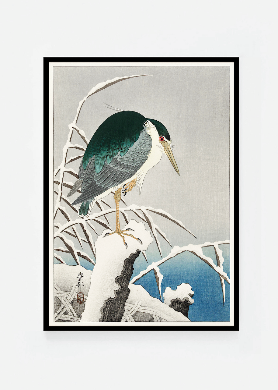 Heron in snow