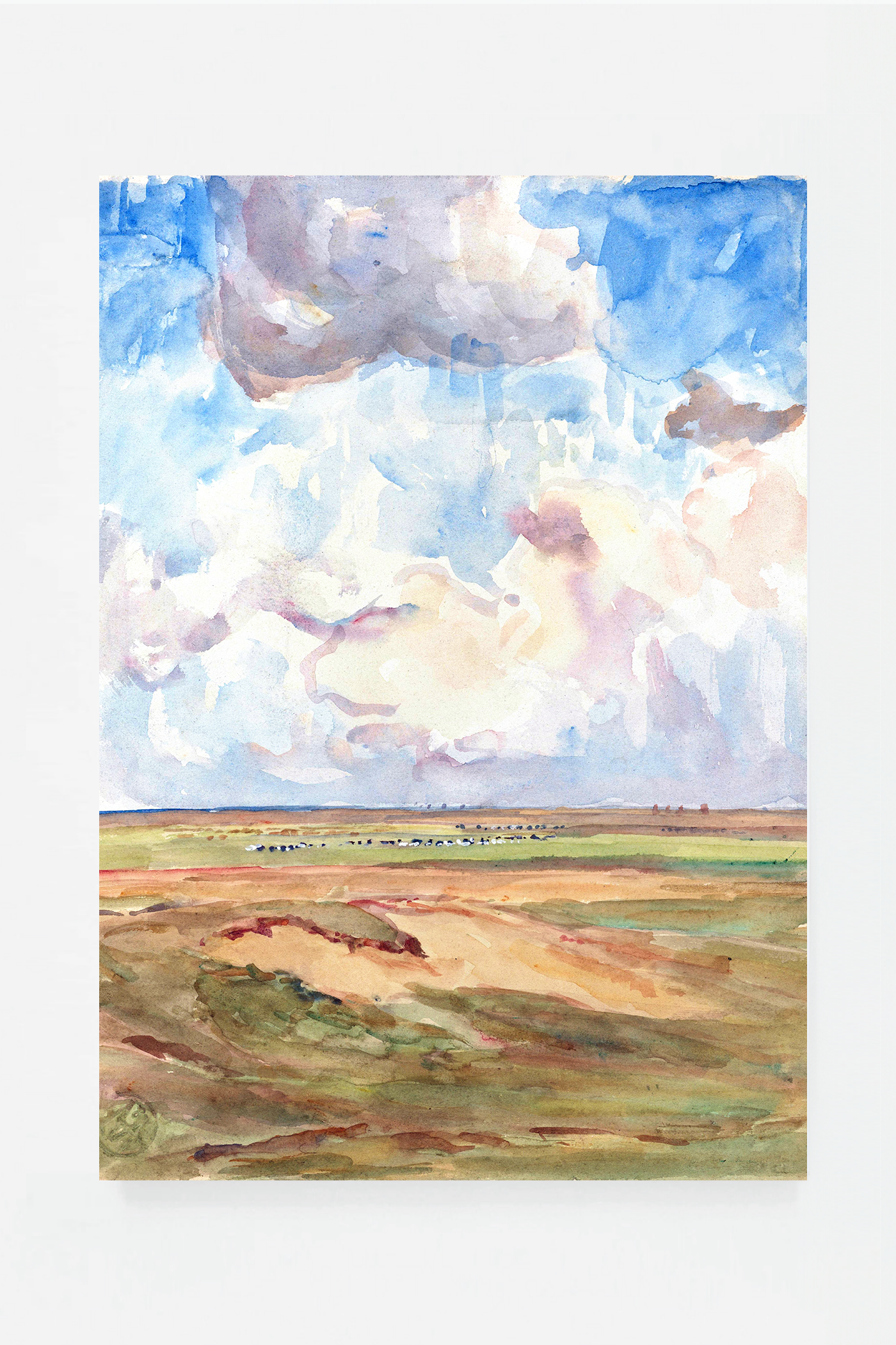 Landscape with herds in a grass field