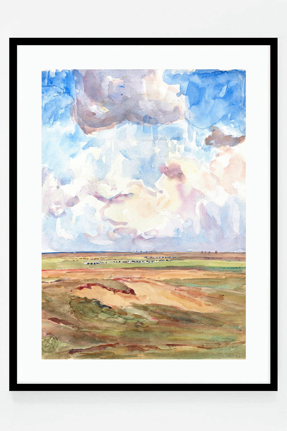 Landscape with herds in a grass field