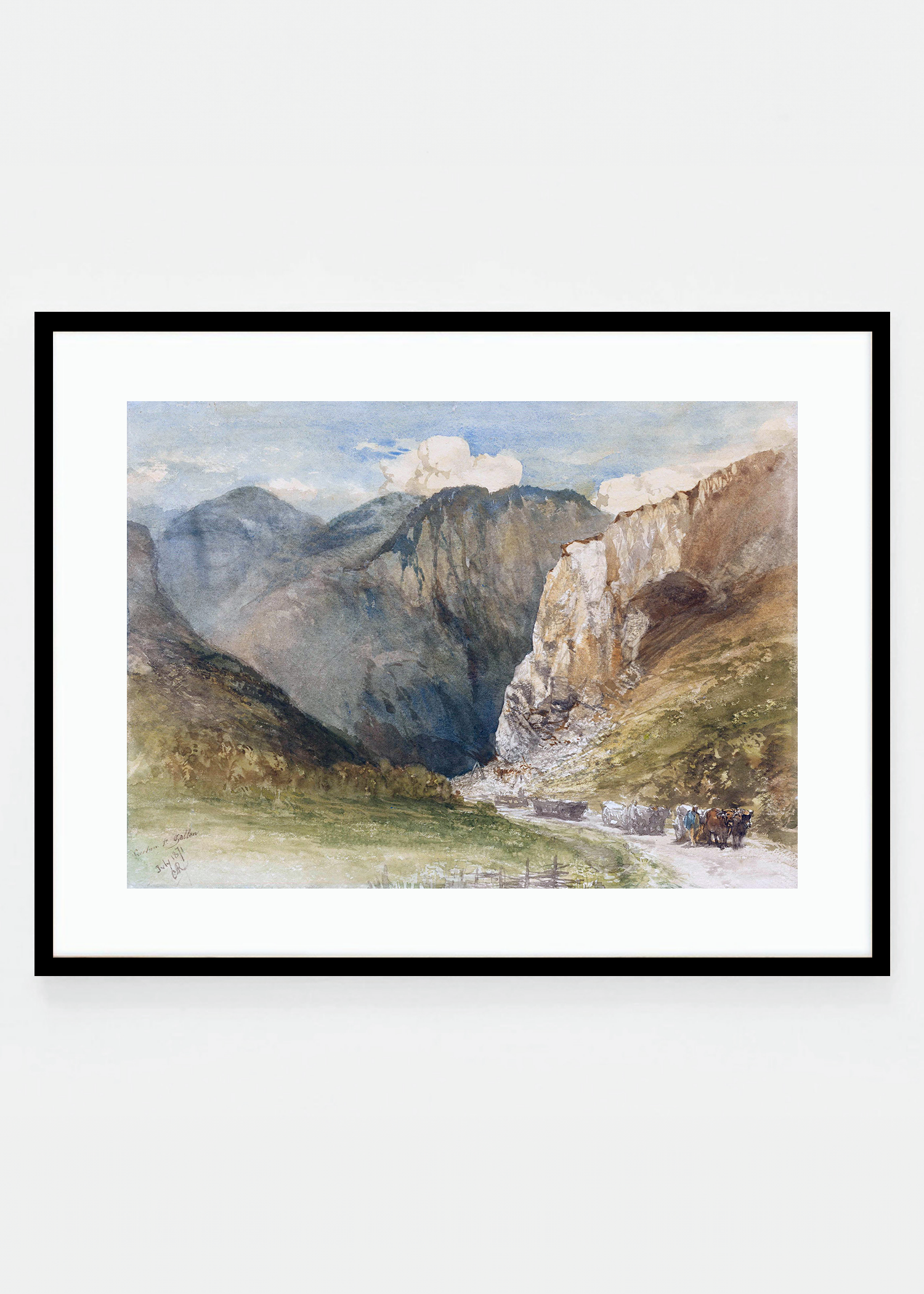 Ox Carts on a Road between the Mountains in the Canton of St. Gallen