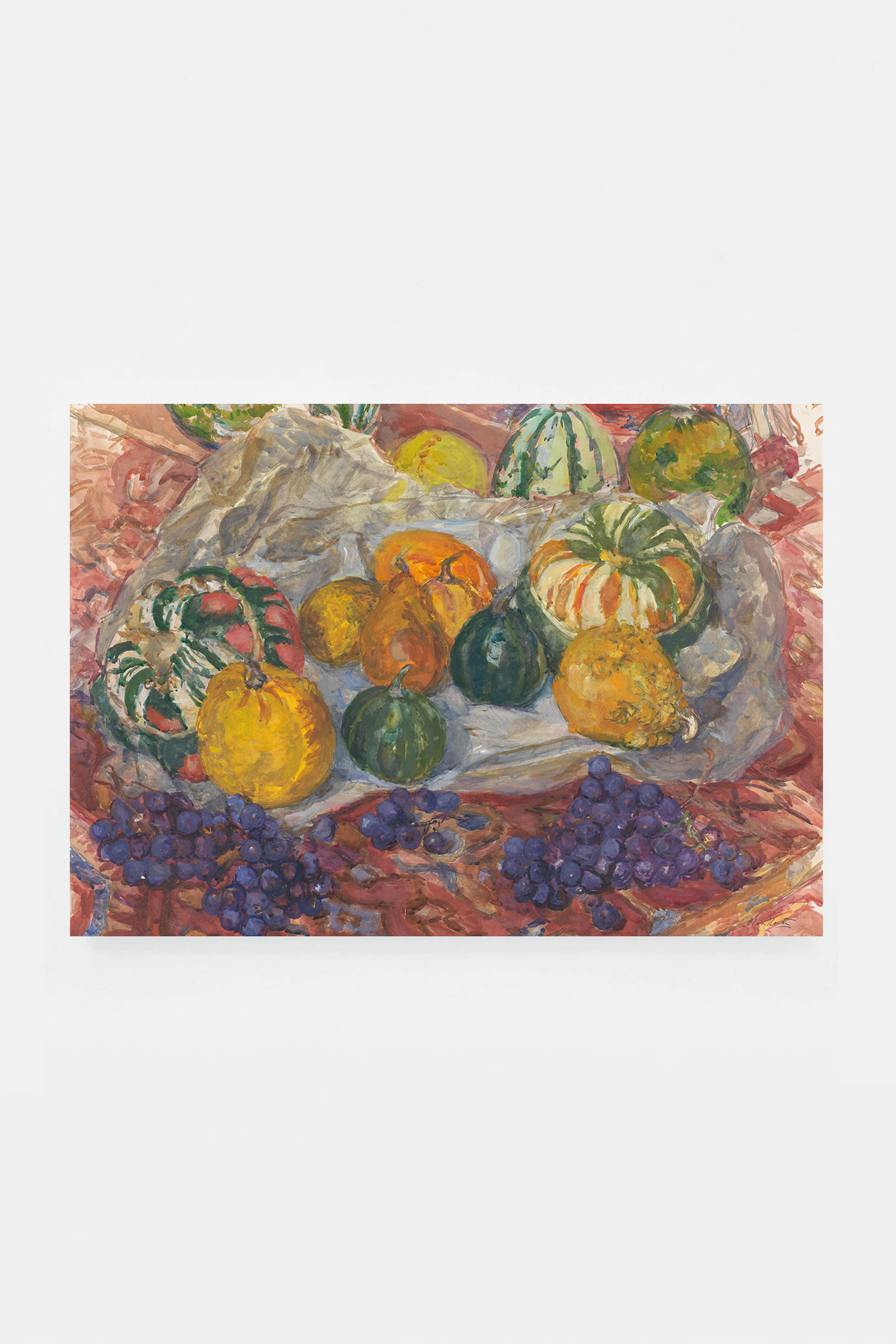 Still Life of Pumpkins and Grapes on a Cloth