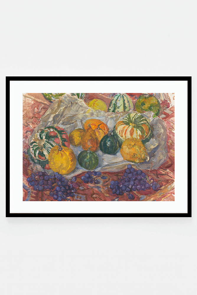 Still Life of Pumpkins and Grapes on a Cloth