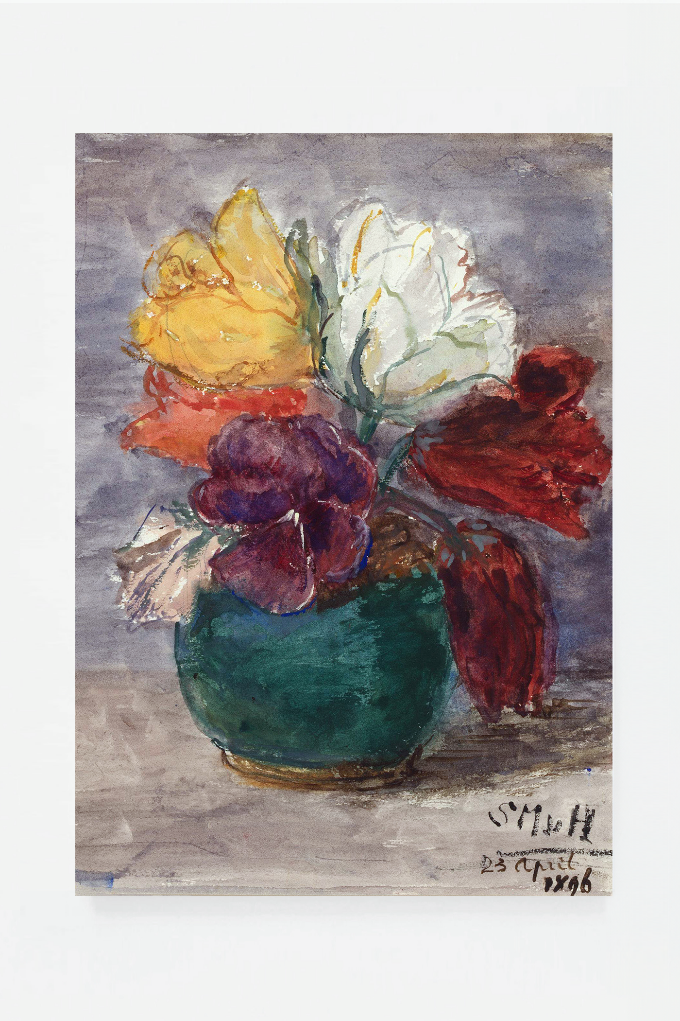 Flowers in vase with grey background