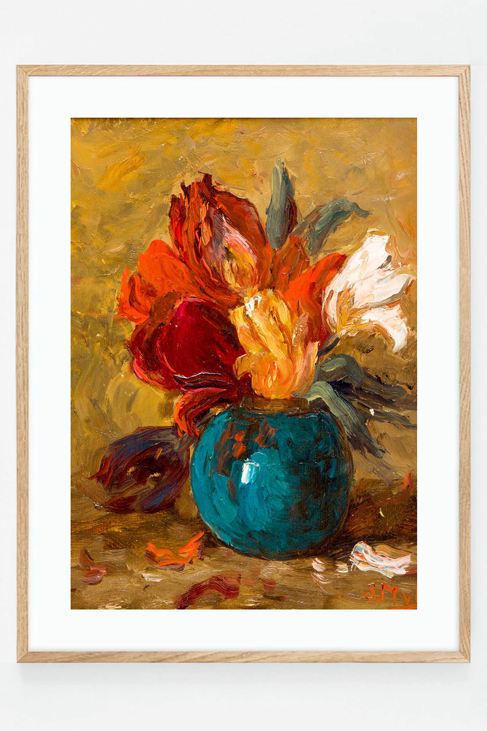 Flowers in vase with yellow background