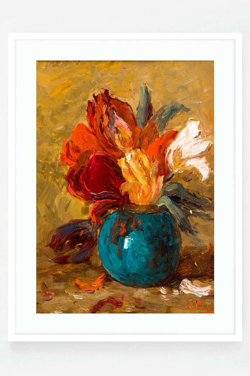 Flowers in vase with yellow background