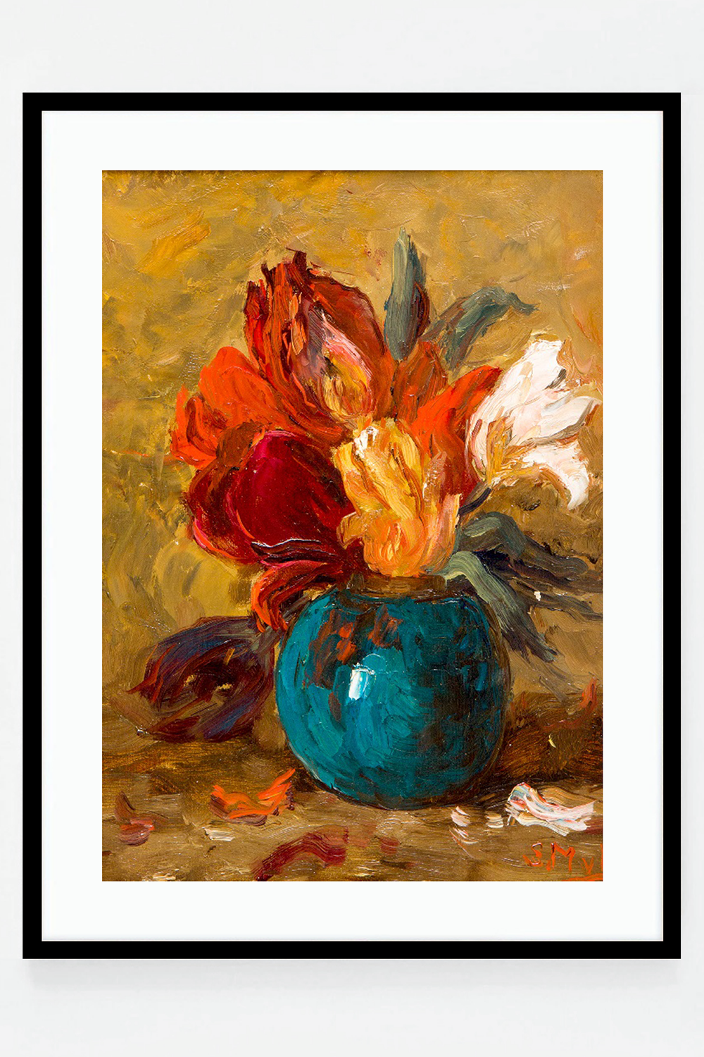 Flowers in vase with yellow background