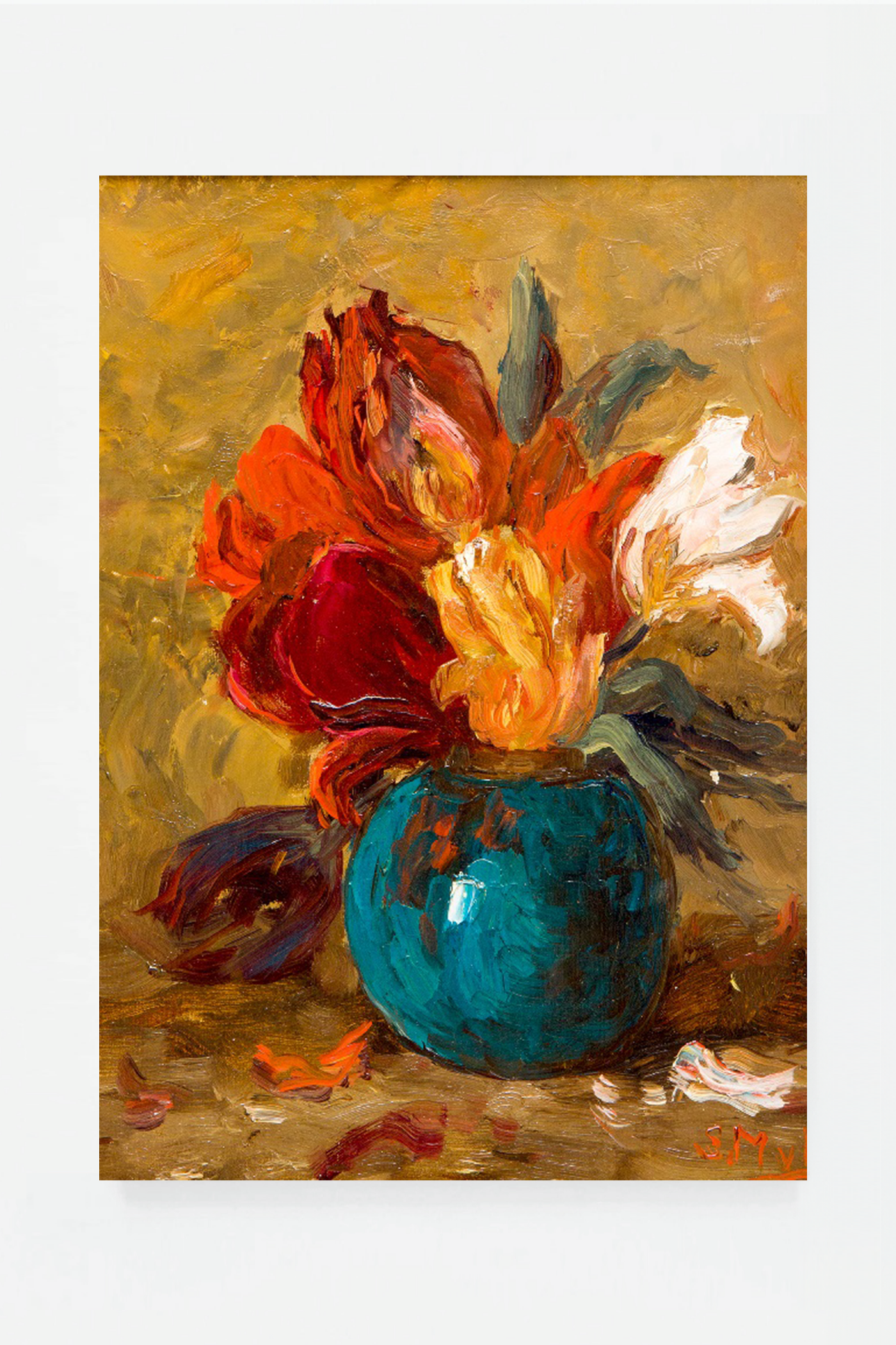 Flowers in vase with yellow background