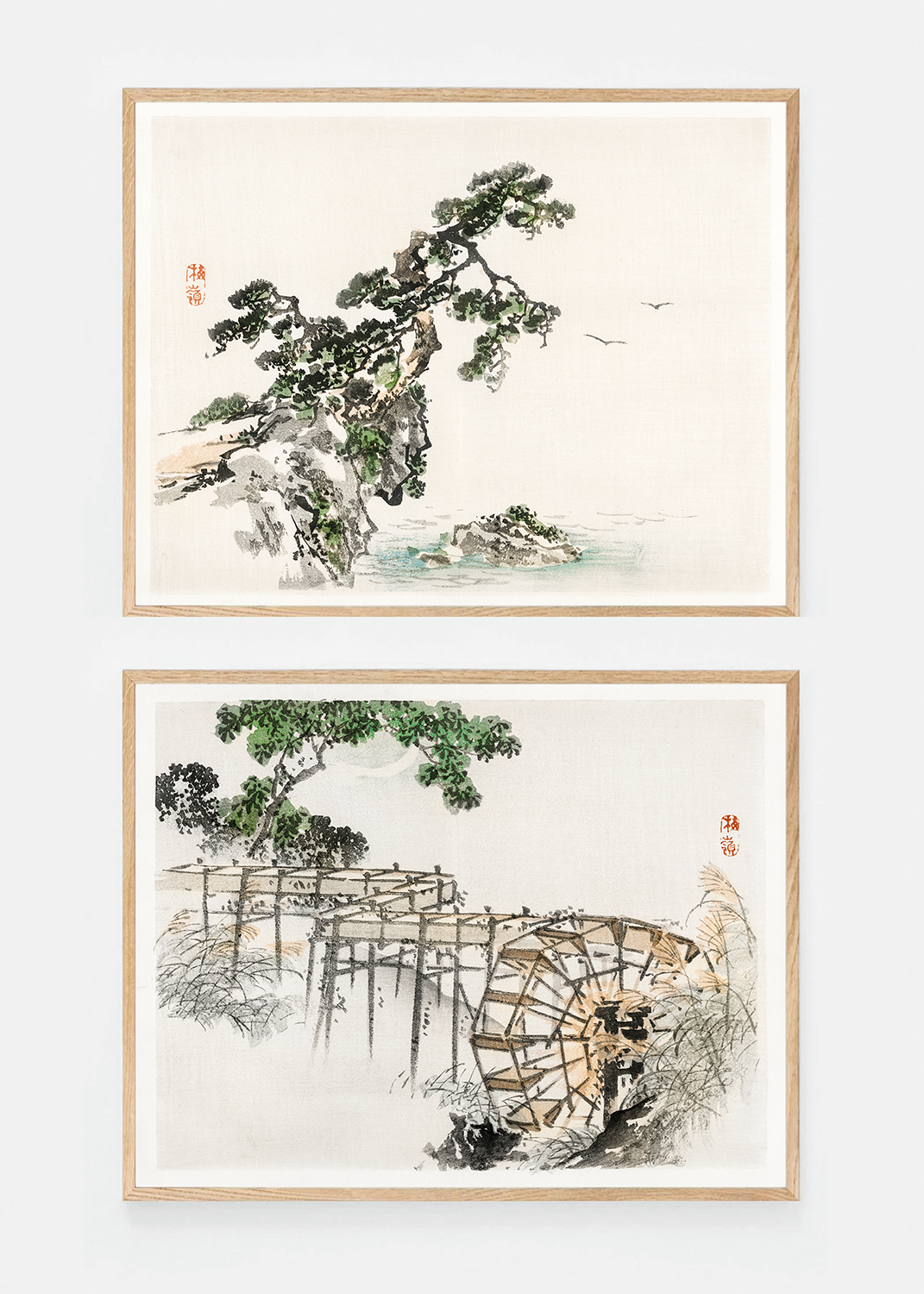 Set of two ink and wash art prints I