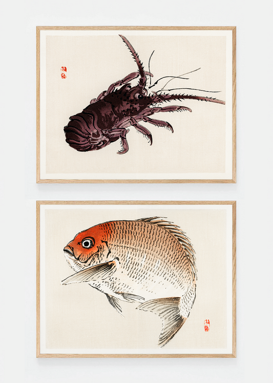 Set of two fish and lobster art prints I