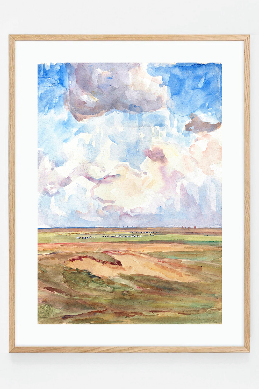 Landscape with herds in a grass field