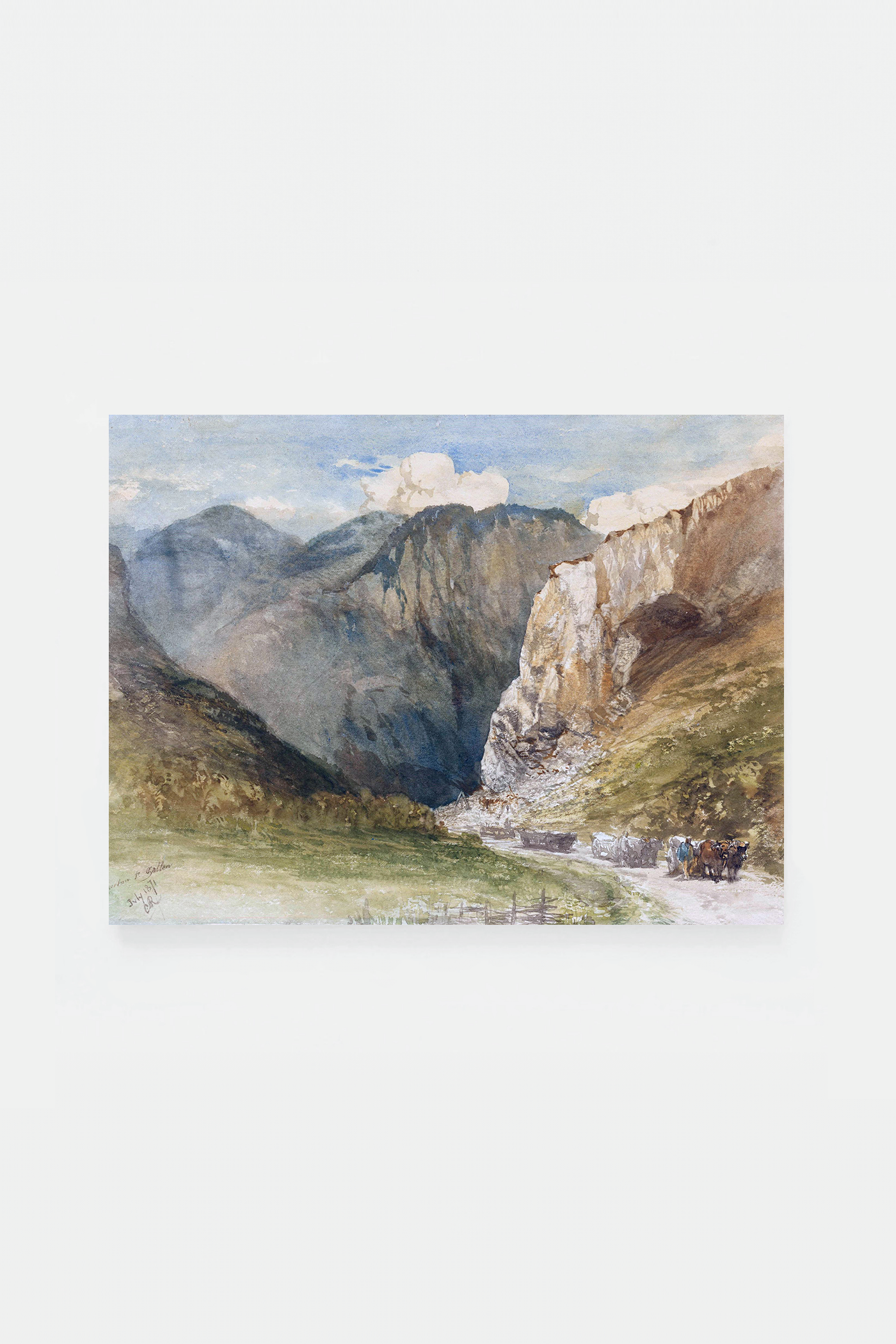 Ox Carts on a Road between the Mountains in the Canton of St. Gallen