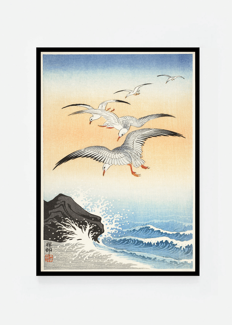 Seagull above turbulent sea