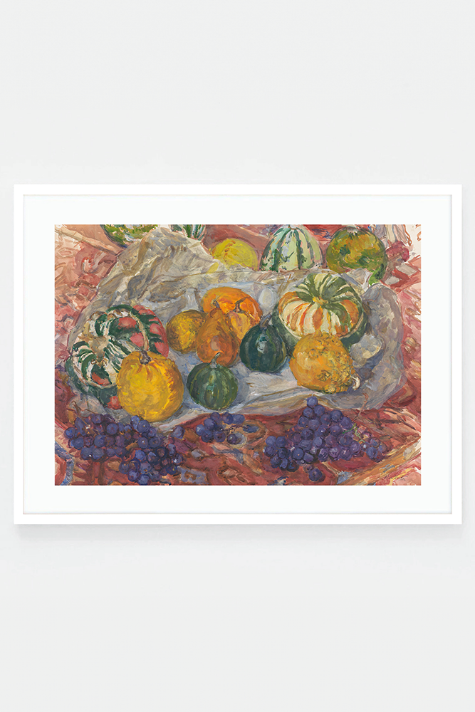 Still Life of Pumpkins and Grapes on a Cloth