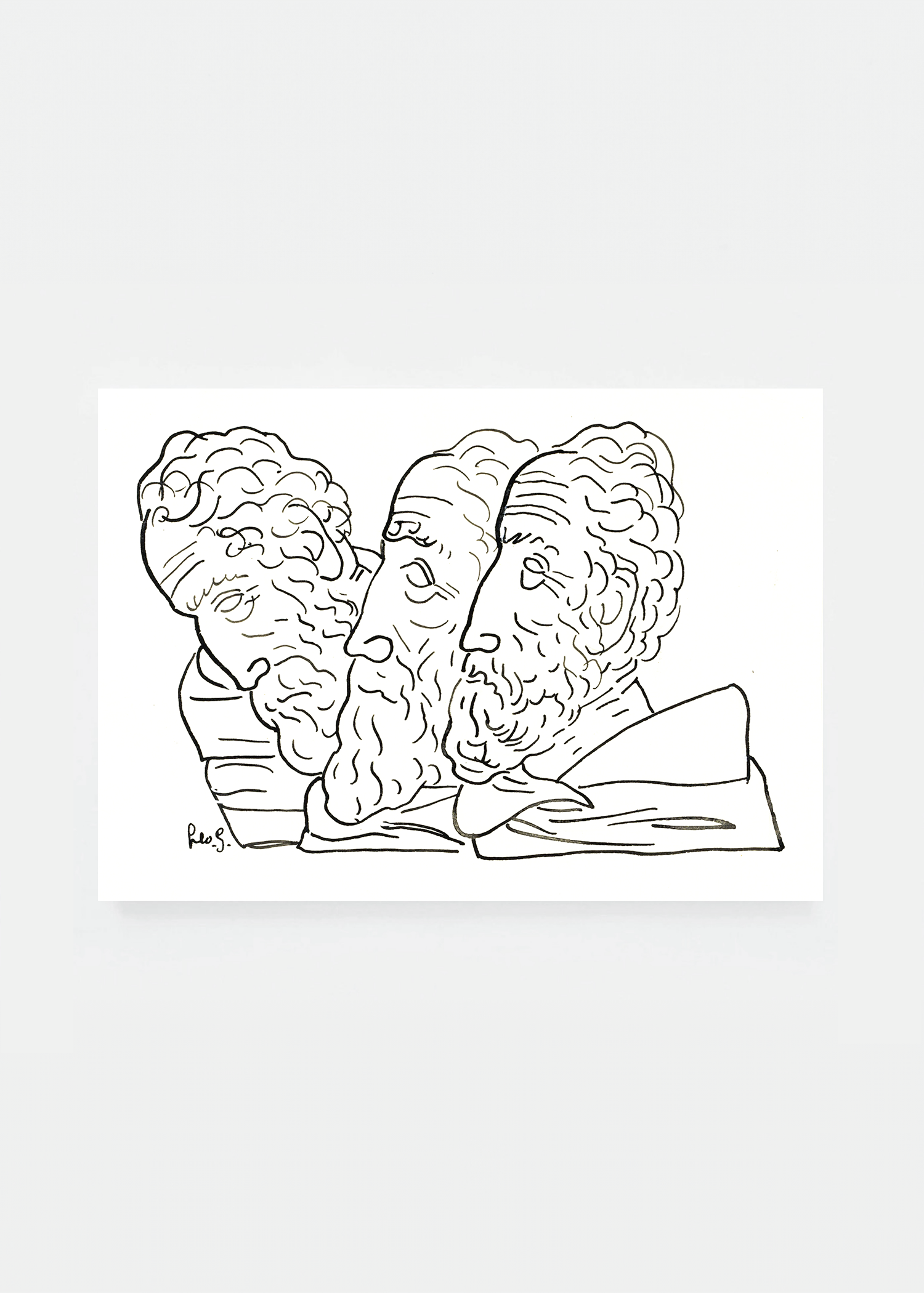 Three male heads with beards