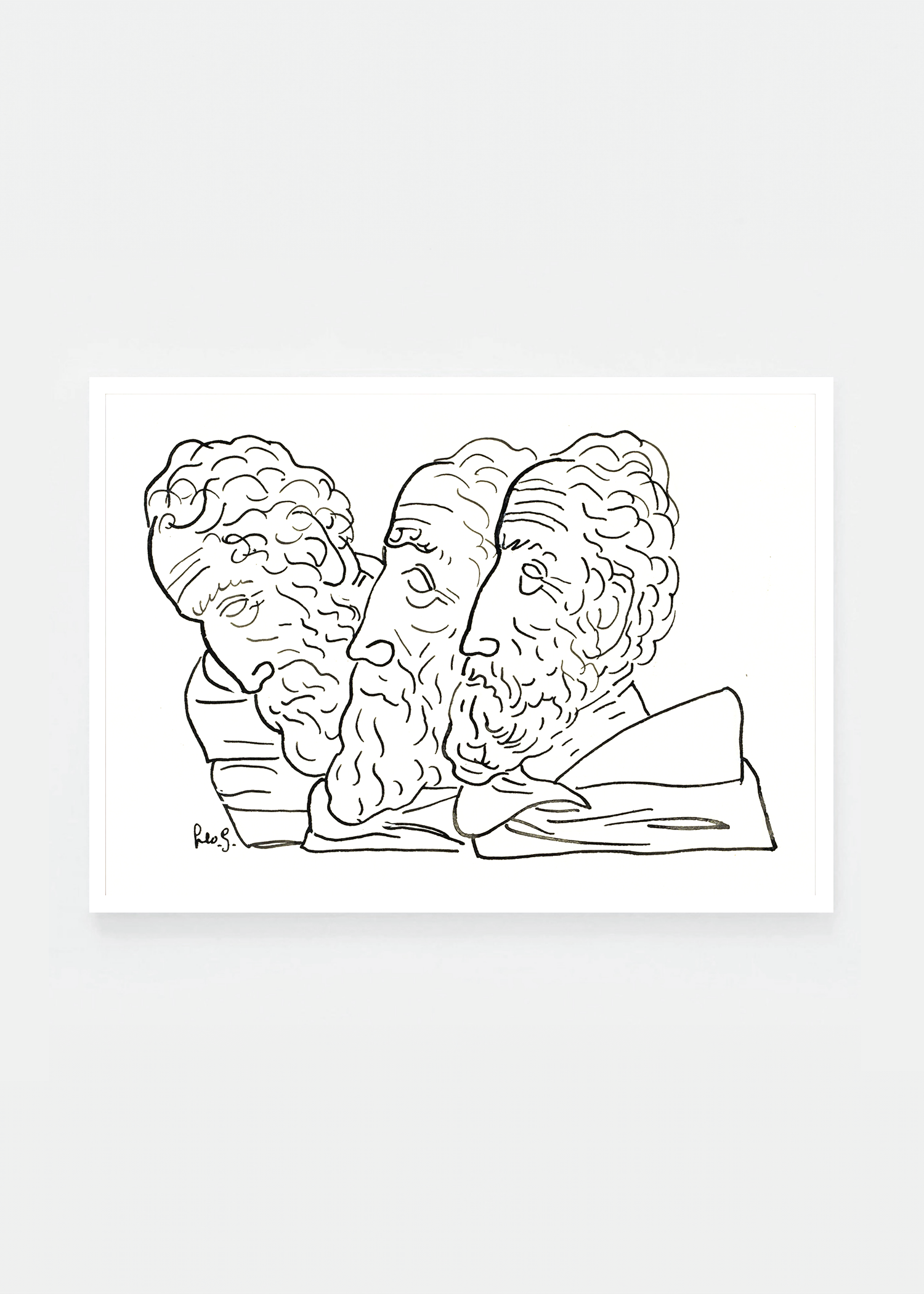 Three male heads with beards