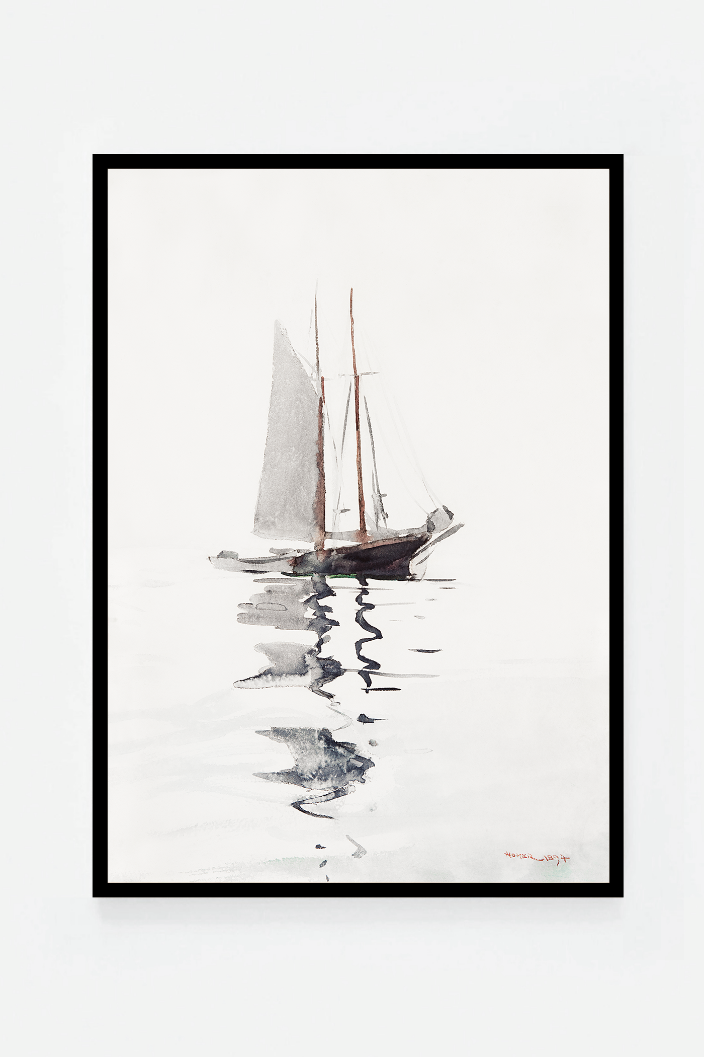 Two–masted Schooner with Dory