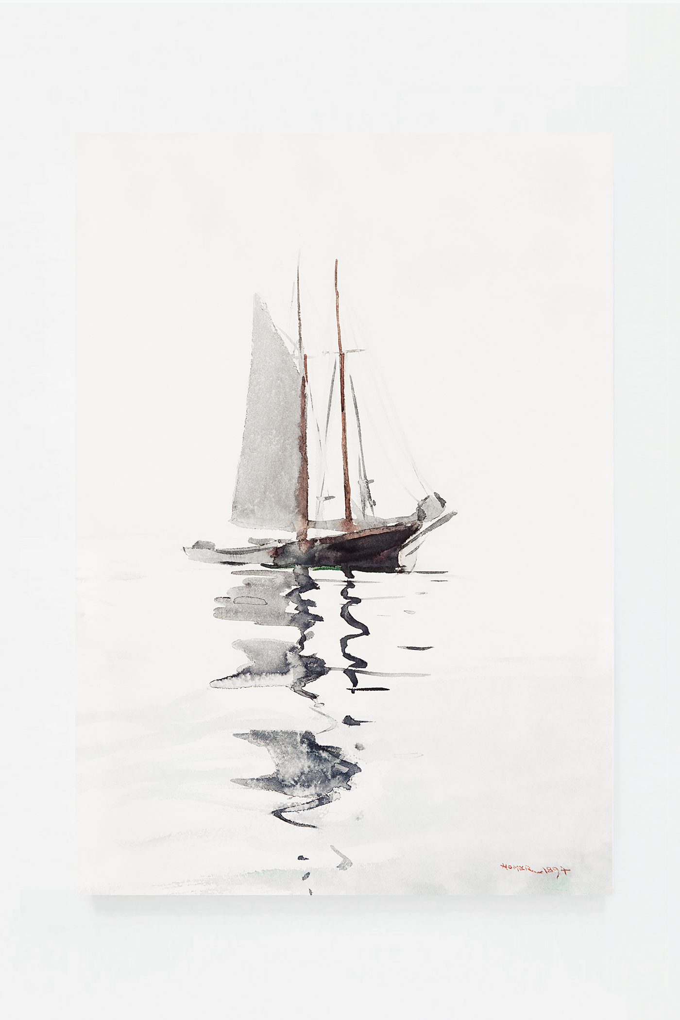 Two–masted Schooner with Dory