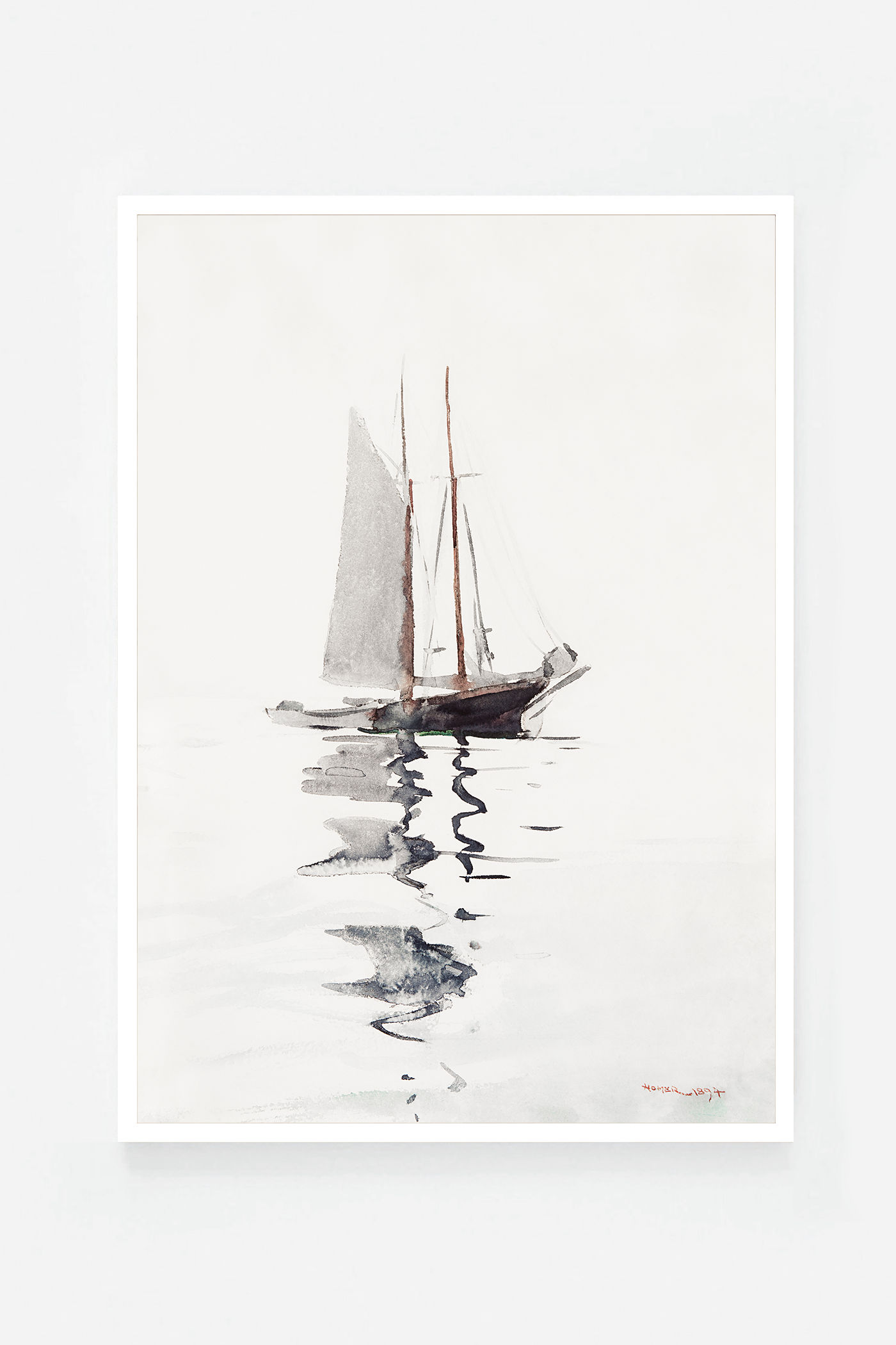 Two–masted Schooner with Dory